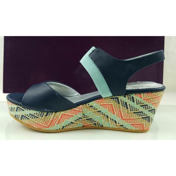 Me Too Cara 6 Wedge Espadrille Sandal Sapphire Blue Multi Size 11 New / Display - Picture 4 of 7